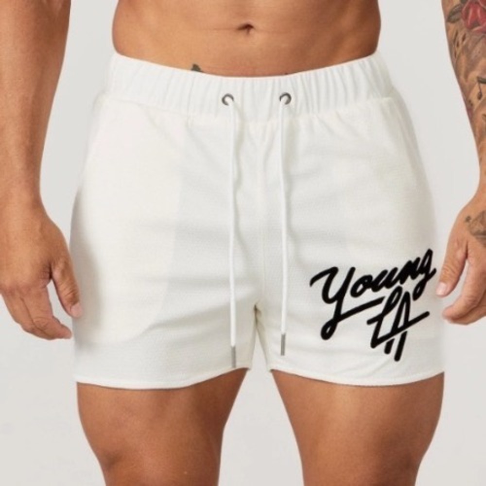 YoungLA 104 White Mesh Gym Shorts Mens Small YLA2437 Logo Athletic Fit